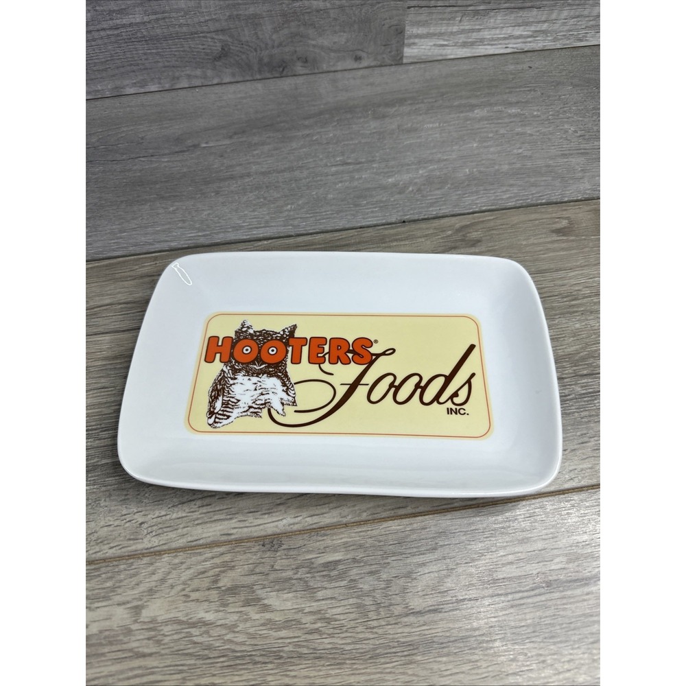 🔥 HOOTERS Logo Ceramic Tray Serving Plate Wings Food Owl Logo Plate 9¼"‎ X 6"